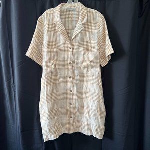 NWT Everlane The Linen Workwear Dress in Iced Coffee Grid Sz M-L